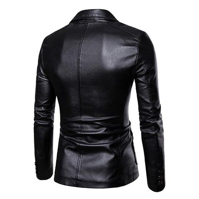 Men's Vintage Lapel Two Button Single Breasted Slim Fit PU Blazer