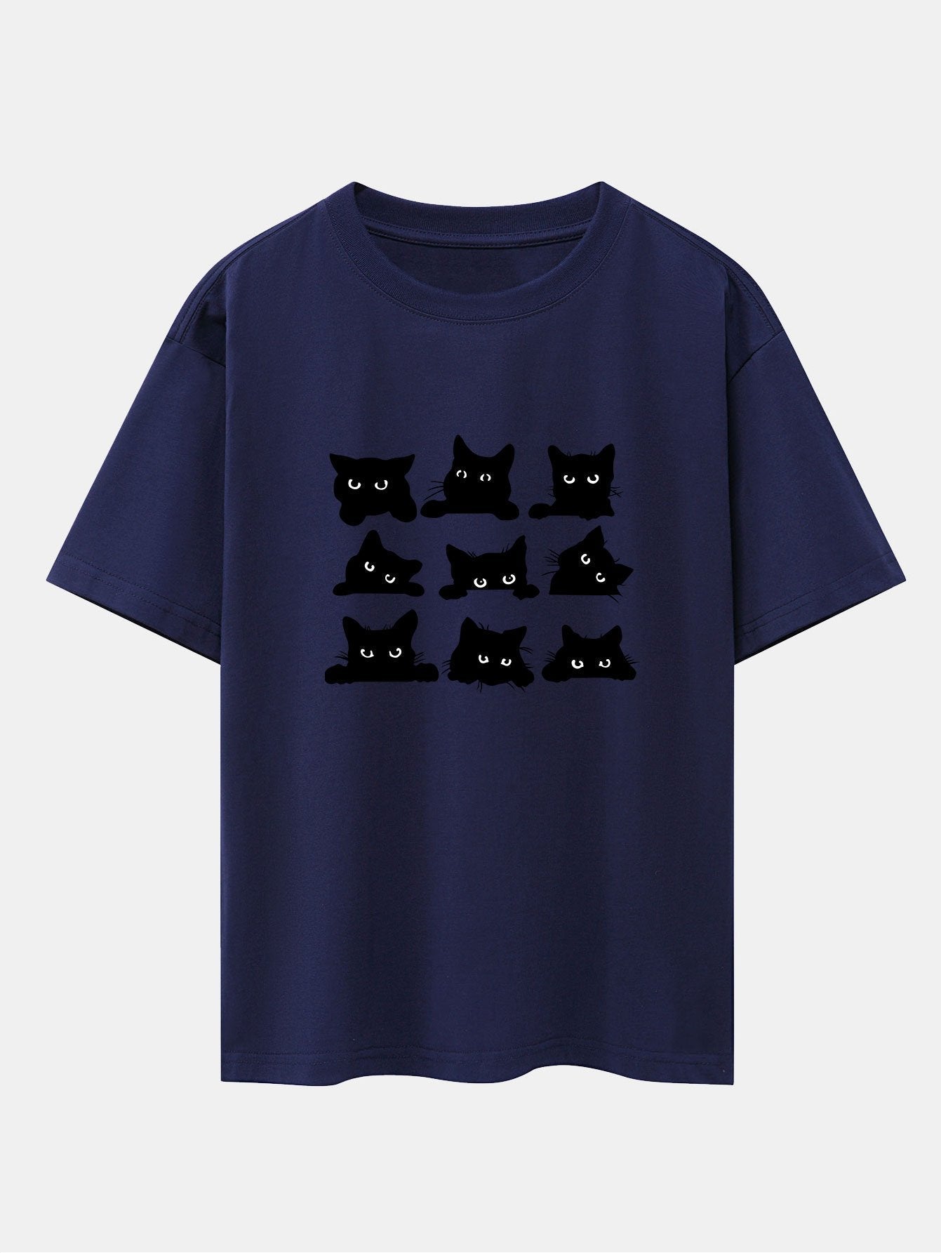 Atanasio® | Black Cat Staring Print Drop Shoulder Oversize T-Shirt