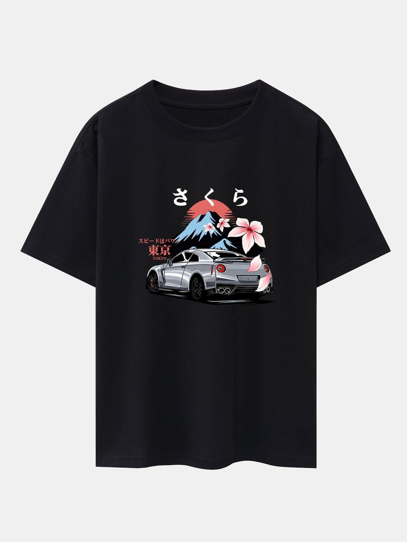 Howard® | Tokyo Cherry Blossoms Car Print Drop Shoulder Oversize T-Shirt