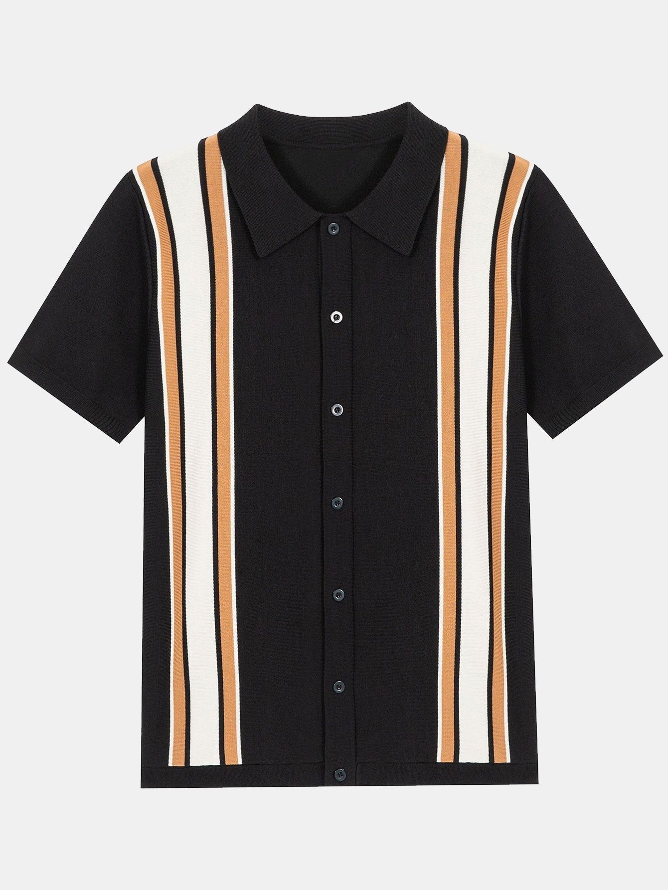 Ezra | Short Sleeve Multi Stripe Button Up Sweater Polo