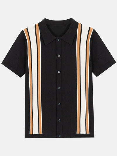 Ezra | Short Sleeve Multi Stripe Button Up Sweater Polo