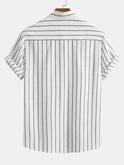 Nataniel® | Cotton Blend Striped Button Up Shirt & Linen Drawstring Shorts