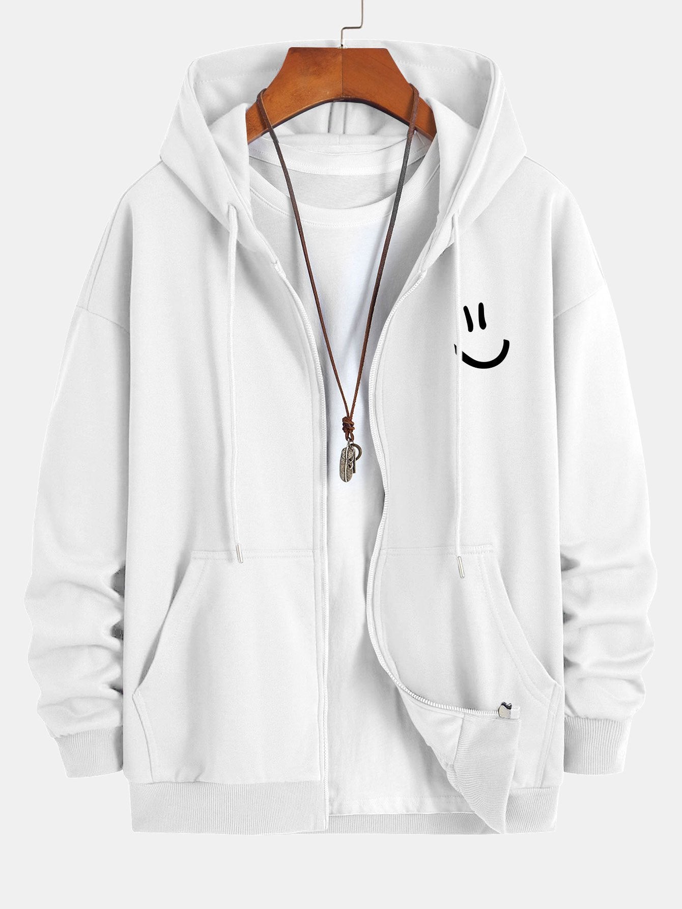 Shane | Smiley Face Print Relax Fit Zip Hoodie