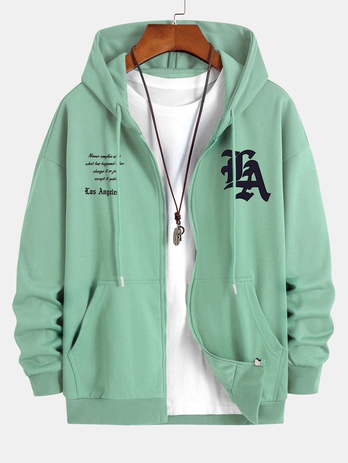 Renzo | Los Angeles Slogan Print Relax Fit Zip Hoodie