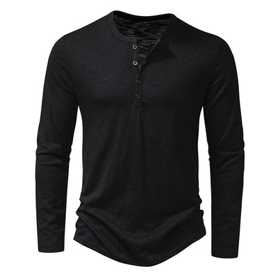Men's Casal Henley Collar Solid Long Sleeve T-Shirt