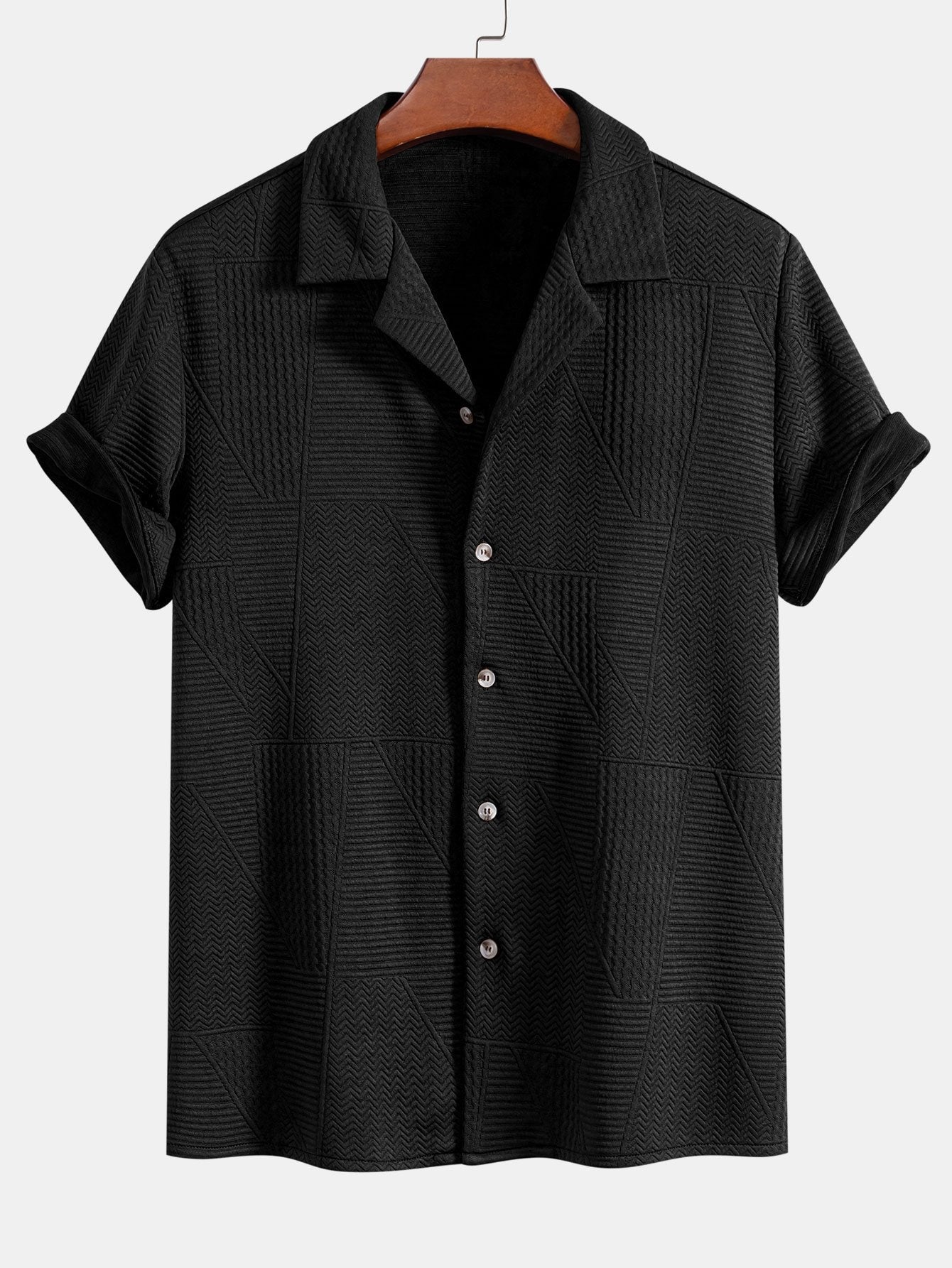 Vlad® | Geometric Style: Short Sleeve Cuban Shirt With Geometric Texture