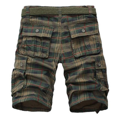 MEN'S VINE POCKET PLAID SHORTS （WITHOT BELT）