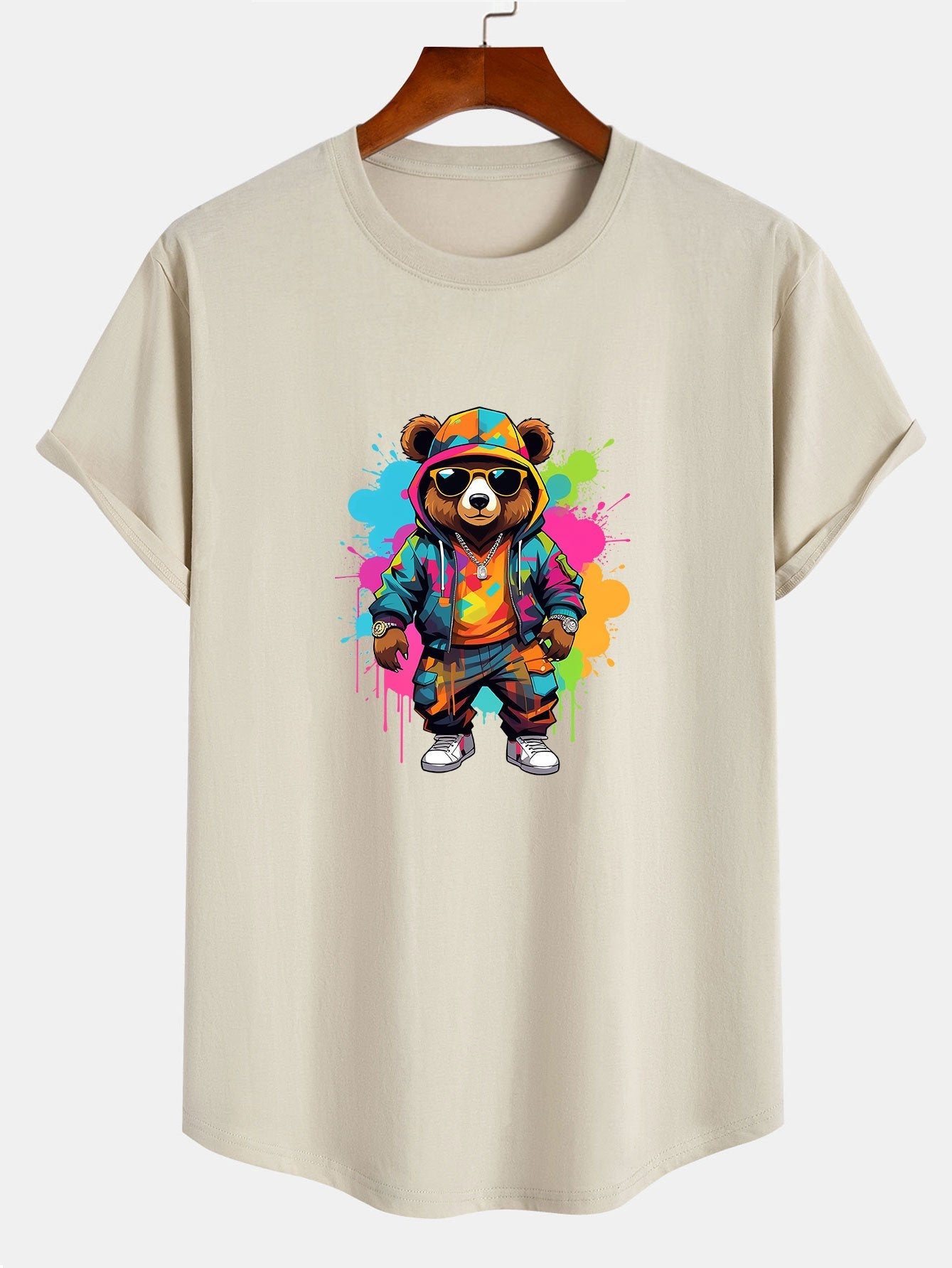 Allen® | Graffiti Bear Print Cotton Arc Hem T-Shirt