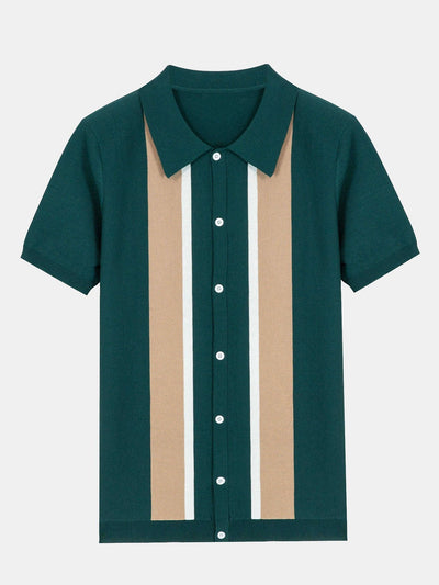 Jasper | Striped Short Sleeve Button Up Sweater Polo