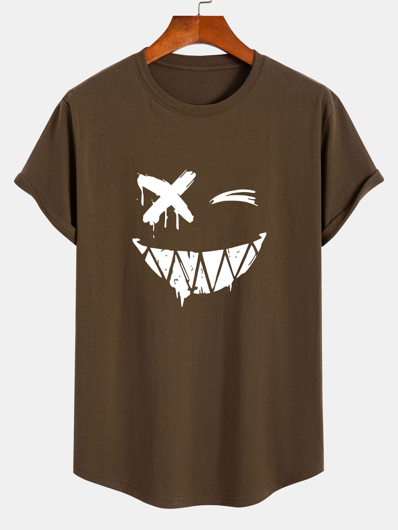 Aarón® | Smiley Face Print Cotton Arc Hem T-Shirt