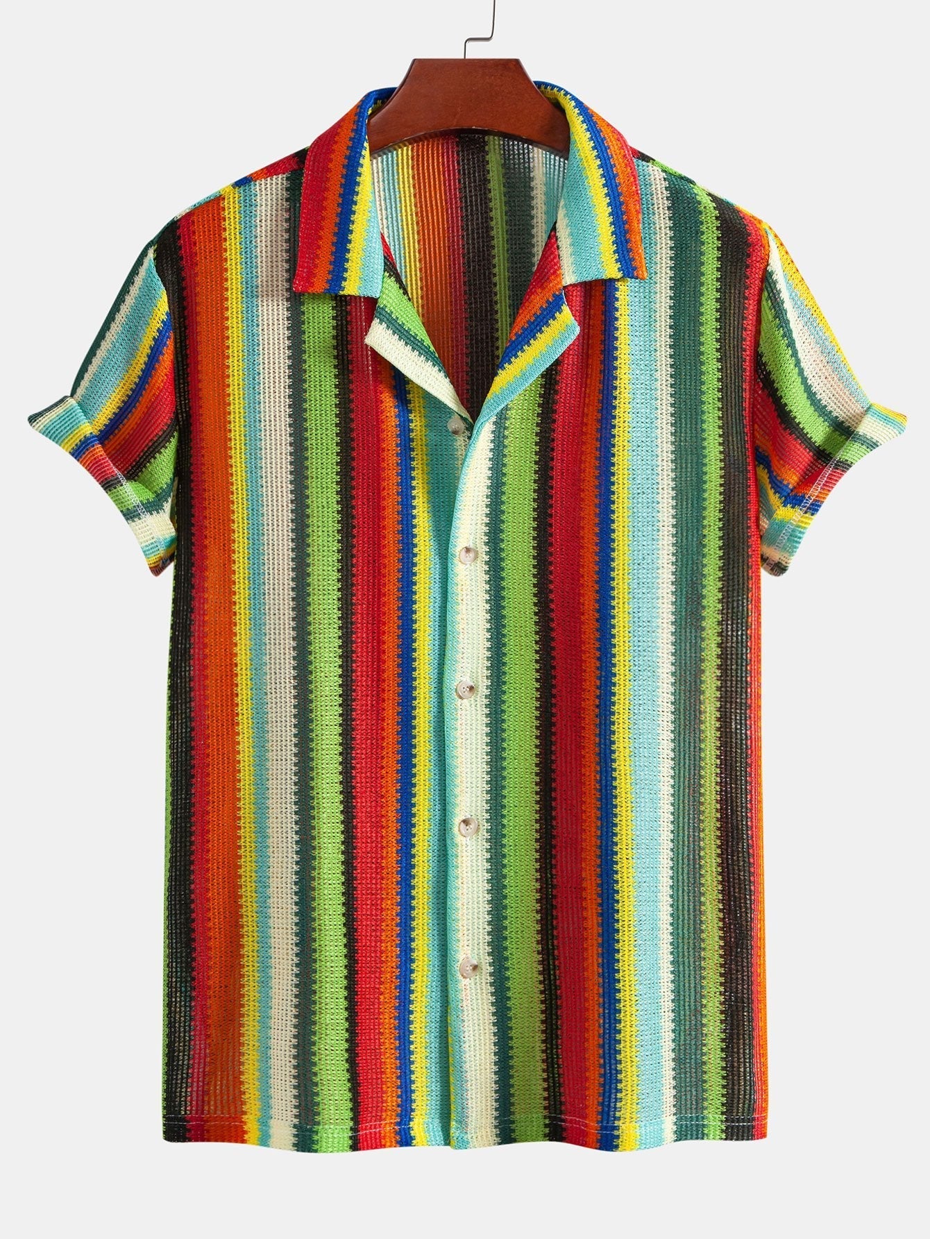 Areus® | Colorful Striped Waffle Texture Cuban Shirt