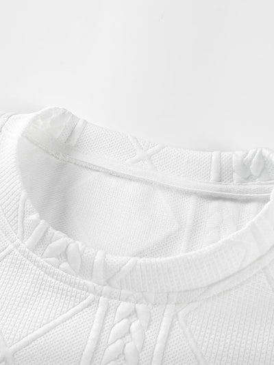 David® | Long Sleeved T-Shirt With Curved Hem In Geometric Jacquard & Cargo Joggers In Corduroy With Drawstring