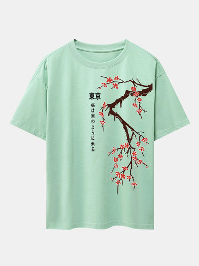 Ken® | Tokyo Japanese Cherry Blossoms Print Drop Shoulder Oversize T-Shirt