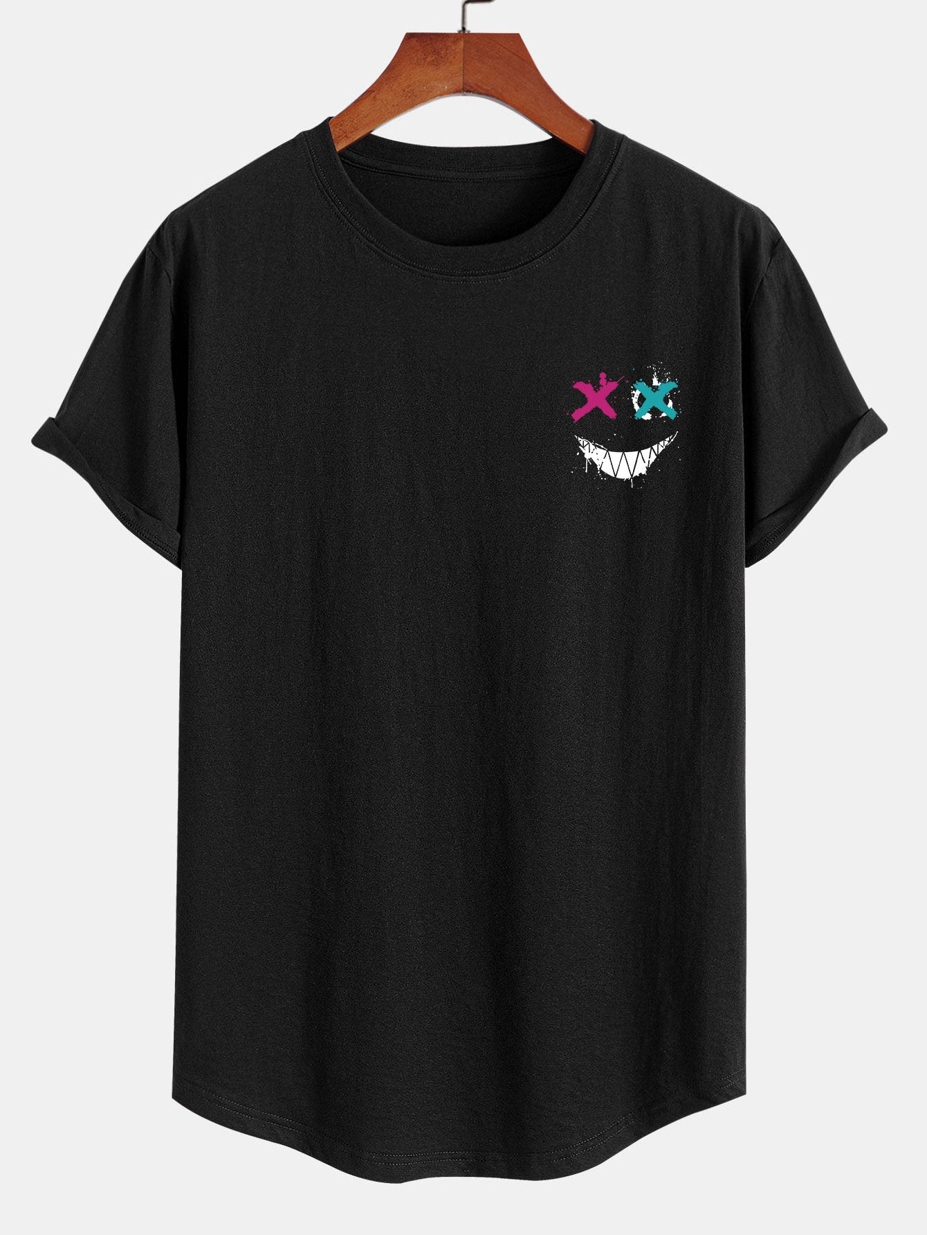 Adam® | Evil Face Print Cotton Arc Hem T-Shirt