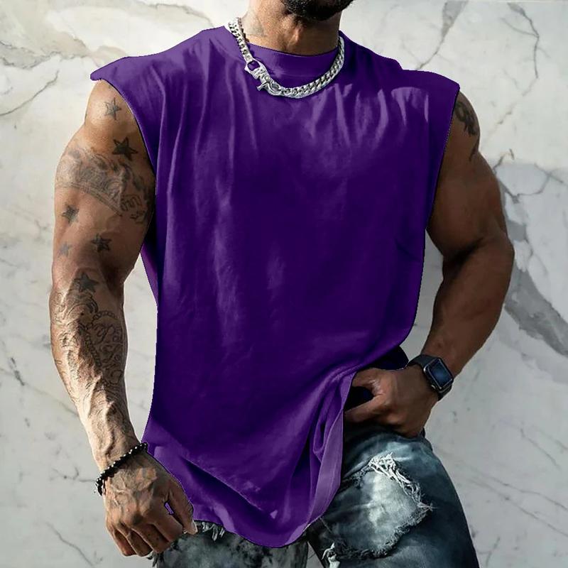 Men's Solid Color Wide Sholder Rond Neck Sports Tank p