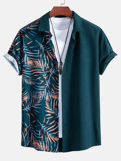 Anacleto® | Leaf Patchwork Print Button Up Shirt