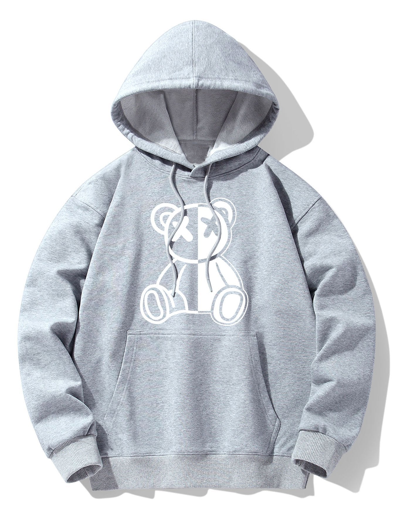 Indigo | Bear Print Drop Shoulder Relaxed Hoodie
