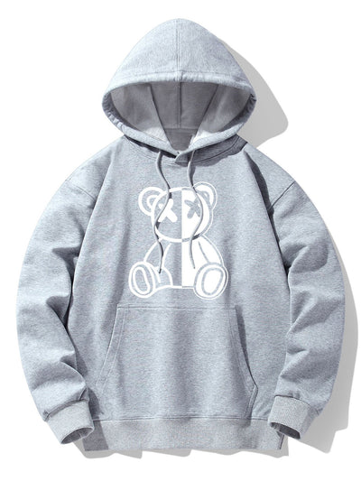 Indigo | Bear Print Drop Shoulder Relaxed Hoodie