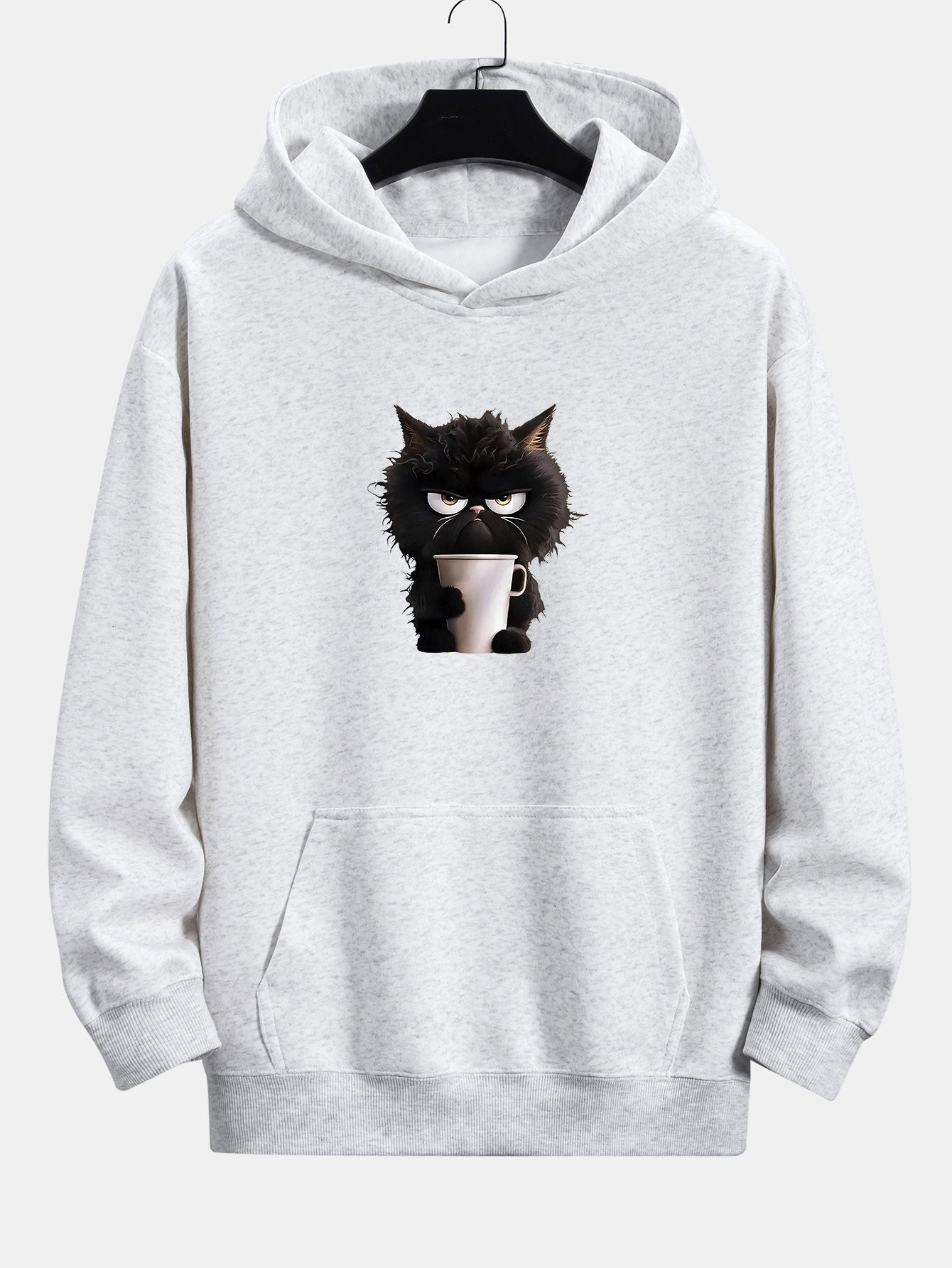 Donald | Black Cat Drinking Coffee Print Relax Fit Hoodie