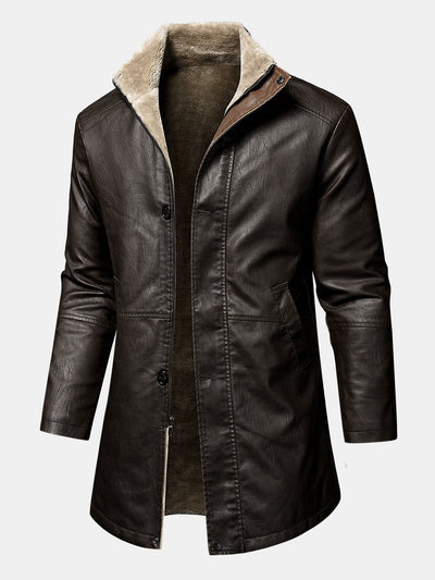 Leandro | Long Lined Faux Fur Lined PU Leather Overcoat