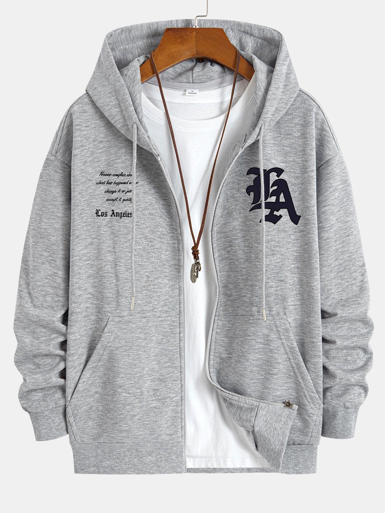 Renzo | Los Angeles Slogan Print Relax Fit Zip Hoodie