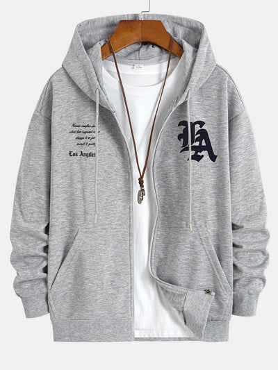 Renzo | Los Angeles Slogan Print Relax Fit Zip Hoodie
