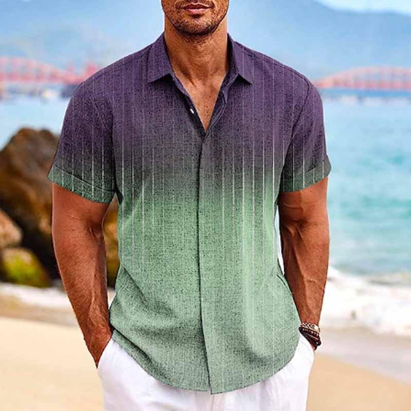 Men's Hawaiian Ombre Print Lapel Short Sleeve Shirt
