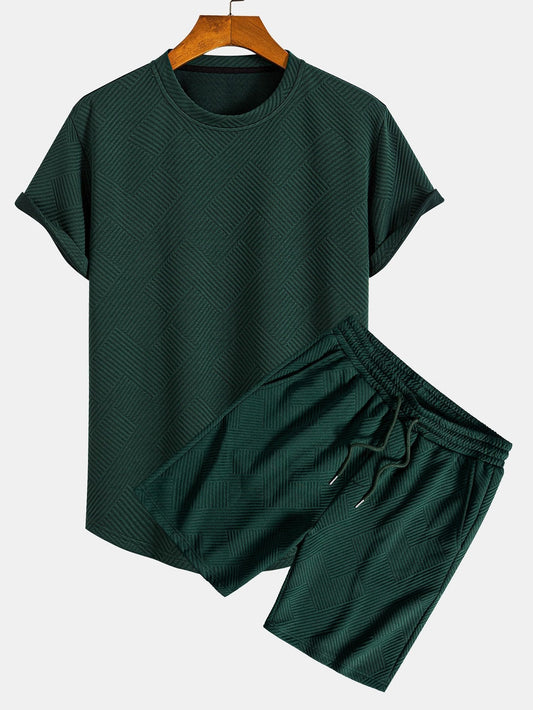 Antenor® | Short Sleeve Stripe Jacquard Arc Hem T-Shirt & Shorts