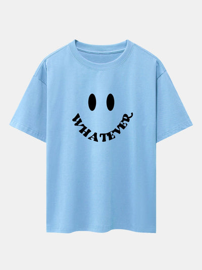 Andrés® | Smiley Face Slogan Print Drop Shoulder Oversize T-Shirt