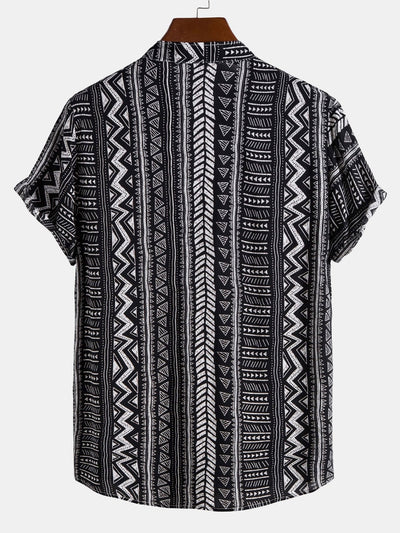 Kolby® | Tribal Geometric Print Half Placket Henley Collar Shirt