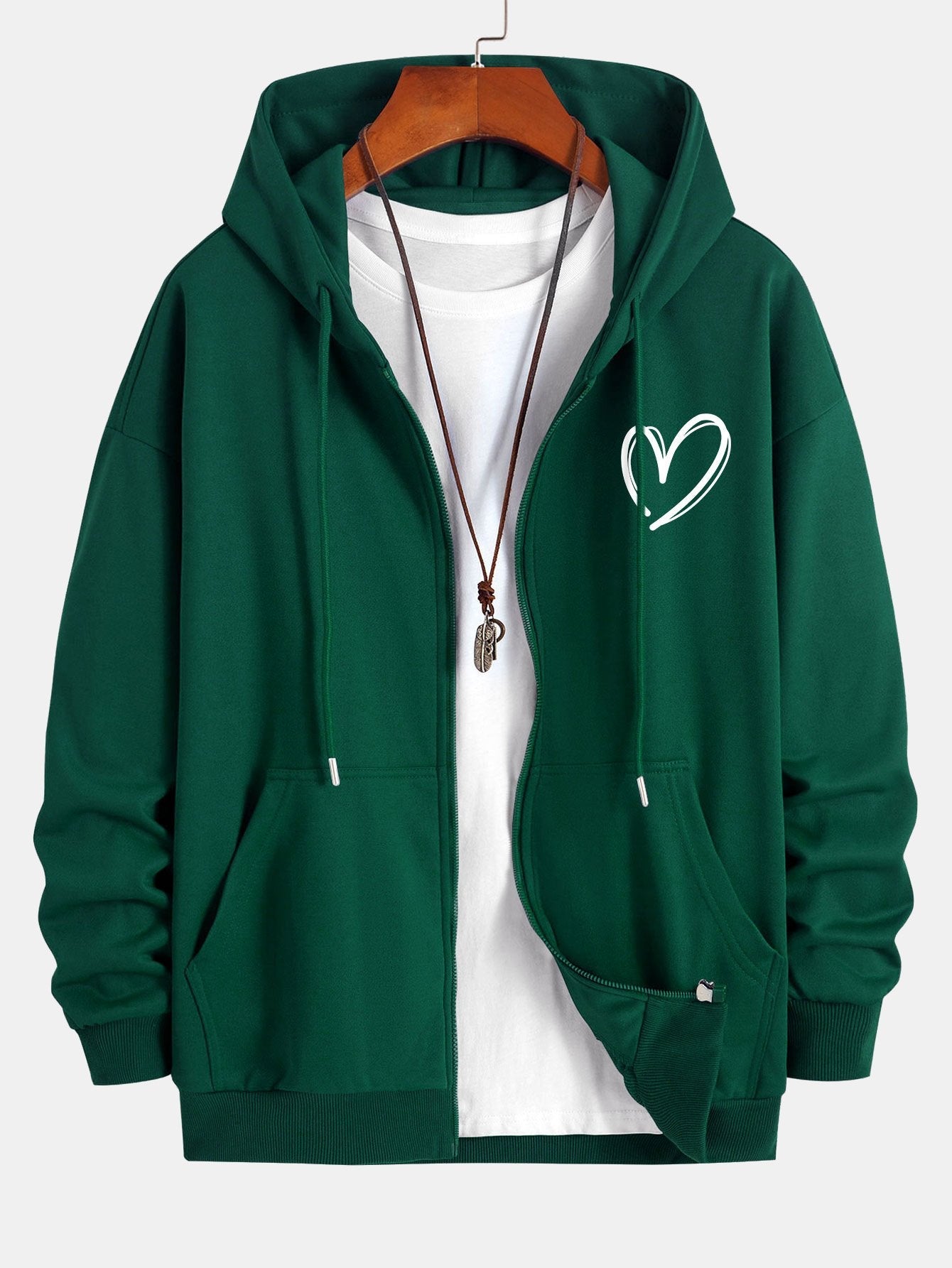 Neo | Heart Print Relax Fit Zip Hoodie