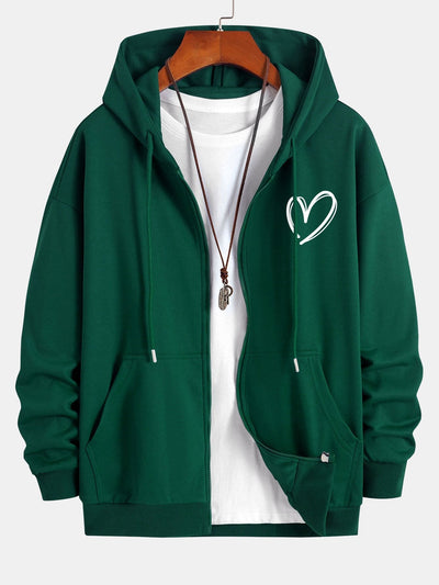 Neo | Heart Print Relax Fit Zip Hoodie