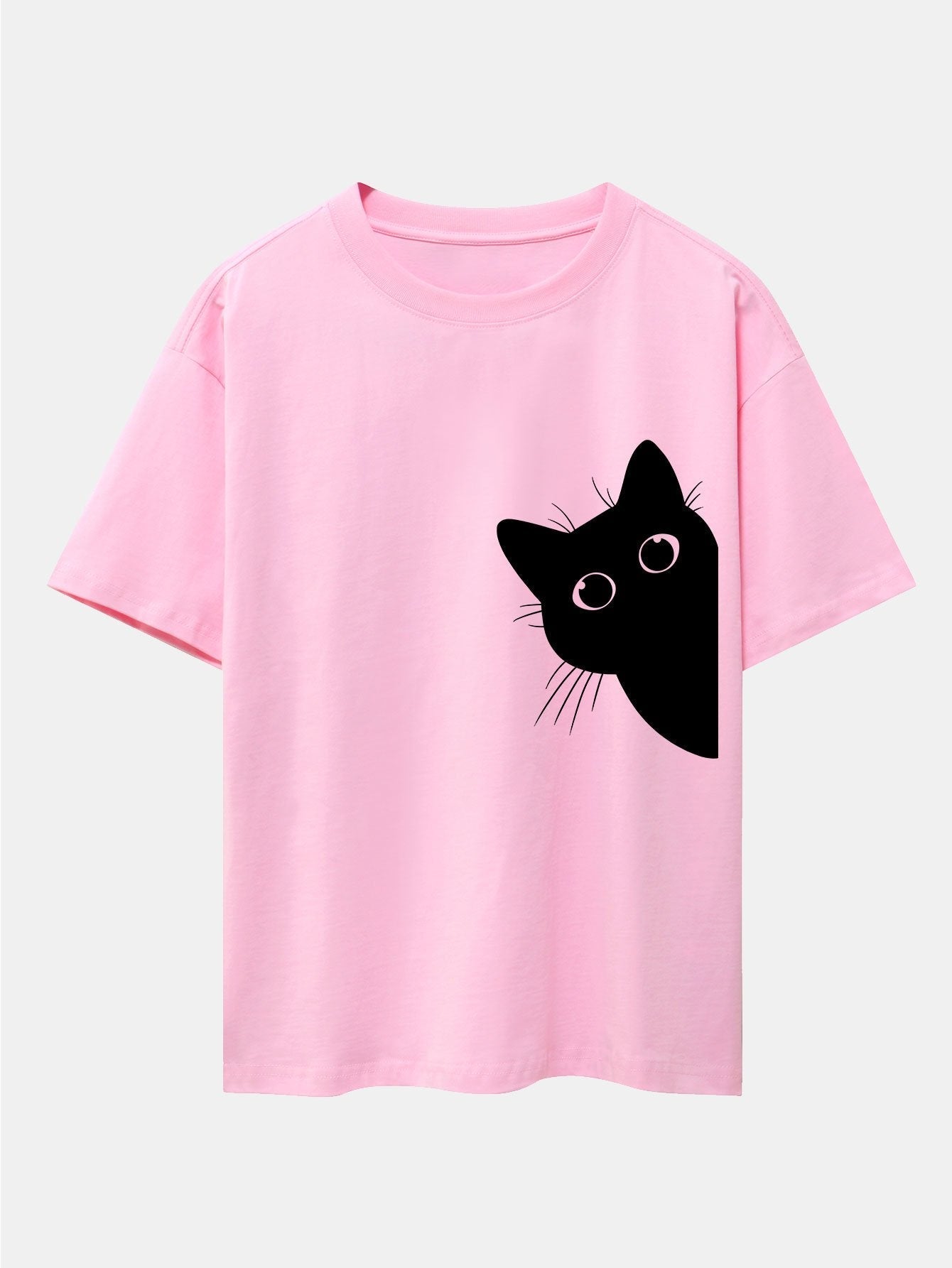 Severo® | Black Cat Print Drop Shoulder Oversize T-Shirt
