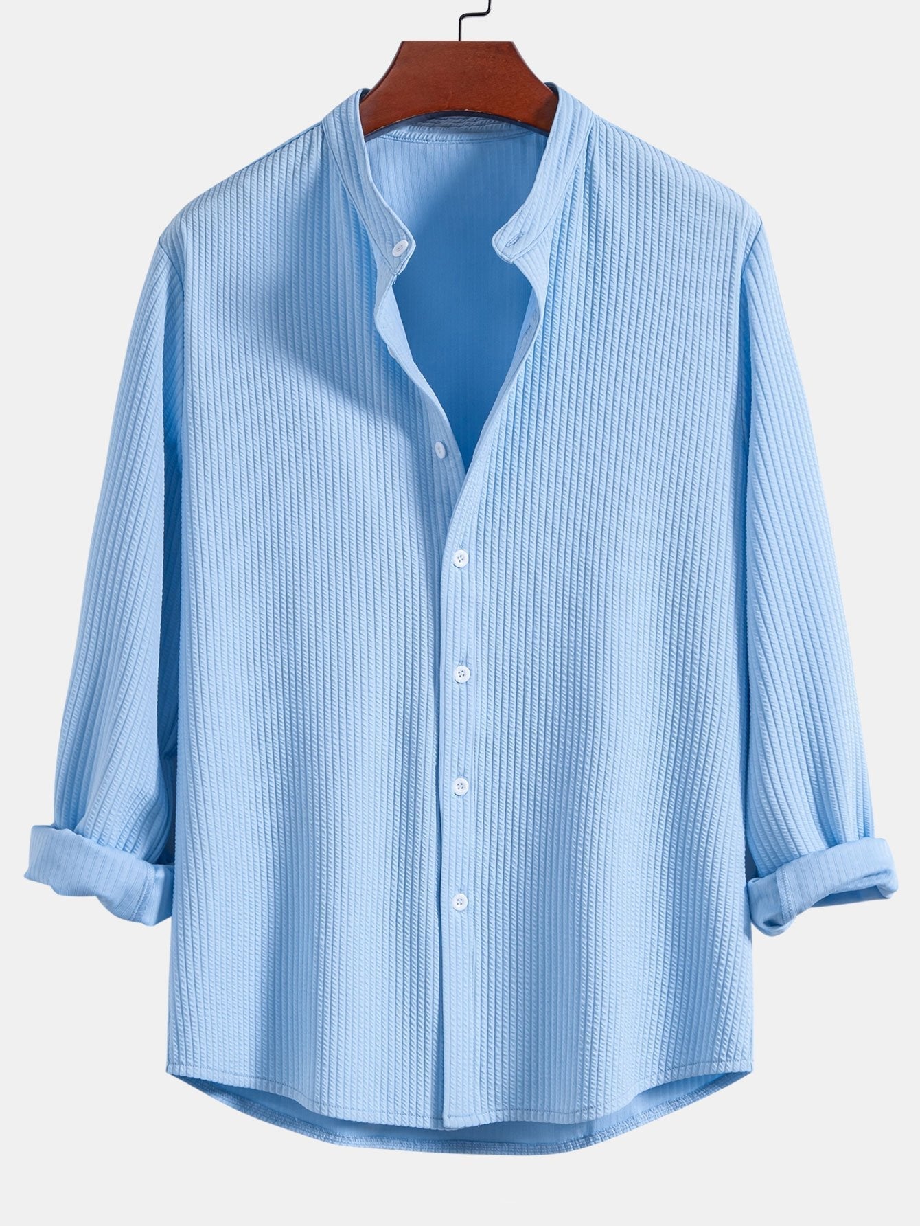 Baldomero® | Long Sleeve Muscle Fit Ribbed Stand Collar Shirt