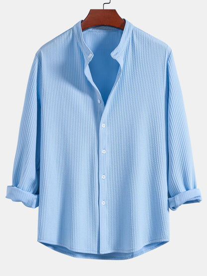 Baldomero® | Long Sleeve Muscle Fit Ribbed Stand Collar Shirt