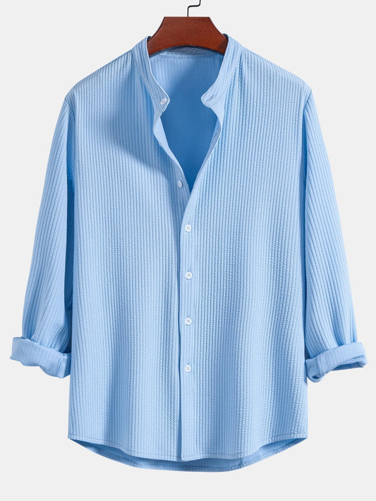 Baldomero® | Long Sleeve Muscle Fit Ribbed Stand Collar Shirt