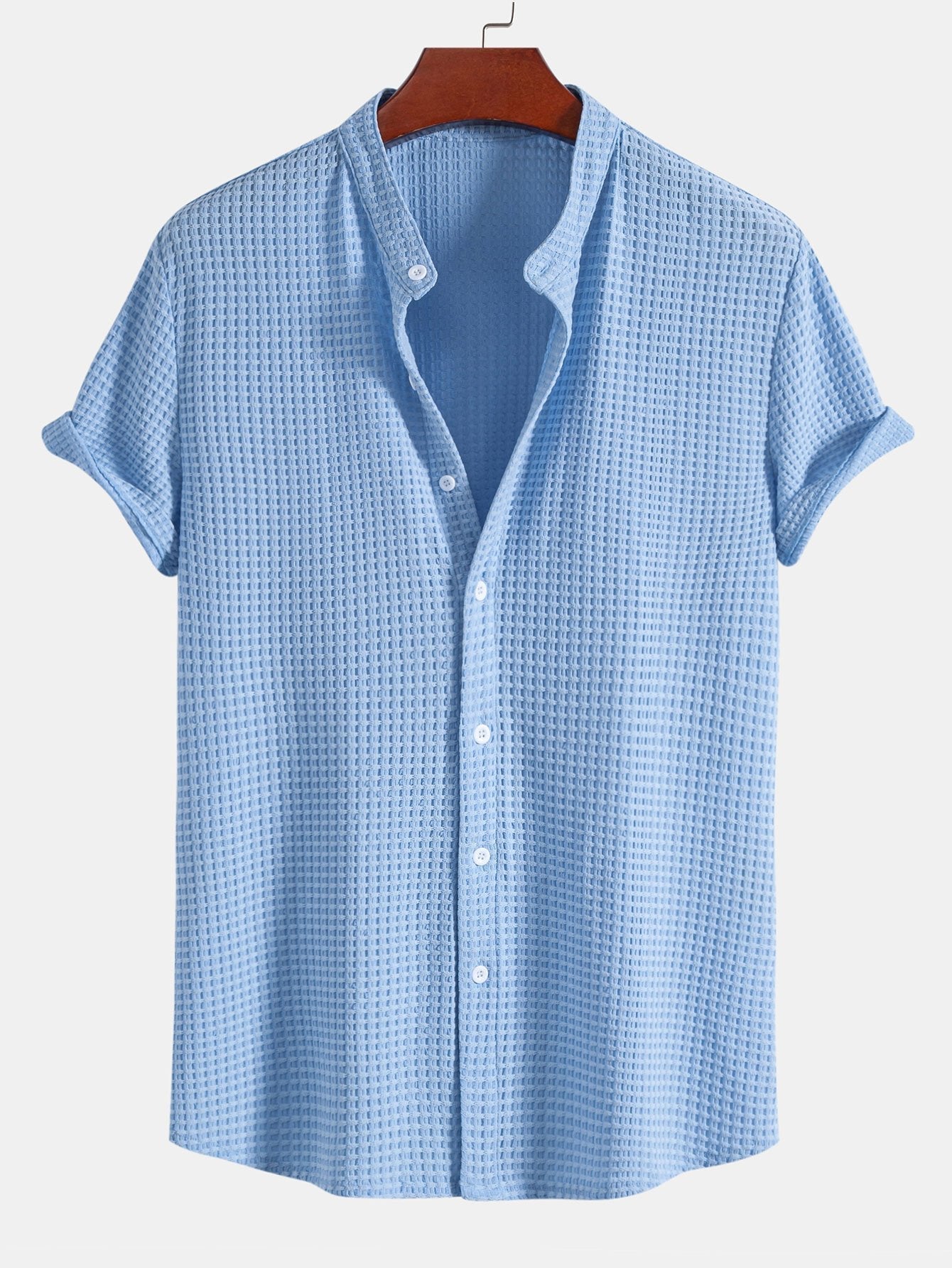 Aleko® | Muscle Fit Waffle Texture Stand Collar Shirt