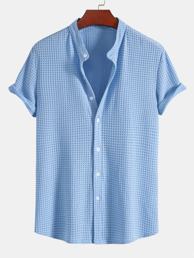 Aleko® | Muscle Fit Waffle Texture Stand Collar Shirt