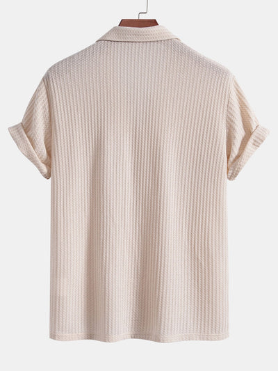 Adlai® | Short Sleeve Knitted Waffle Cuban Shirt & Straight Leg Linen Pants
