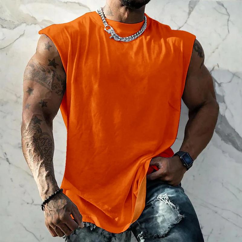 Men's Solid Color Wide Sholder Rond Neck Sports Tank p