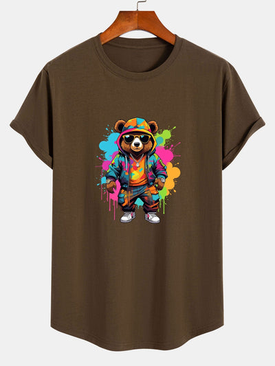 Noel® | Graffiti Bear Print Cotton Arc Hem T-Shirt