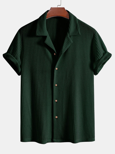 Adlai® | Short Sleeve Knitted Waffle Cuban Shirt & Straight Leg Linen Pants