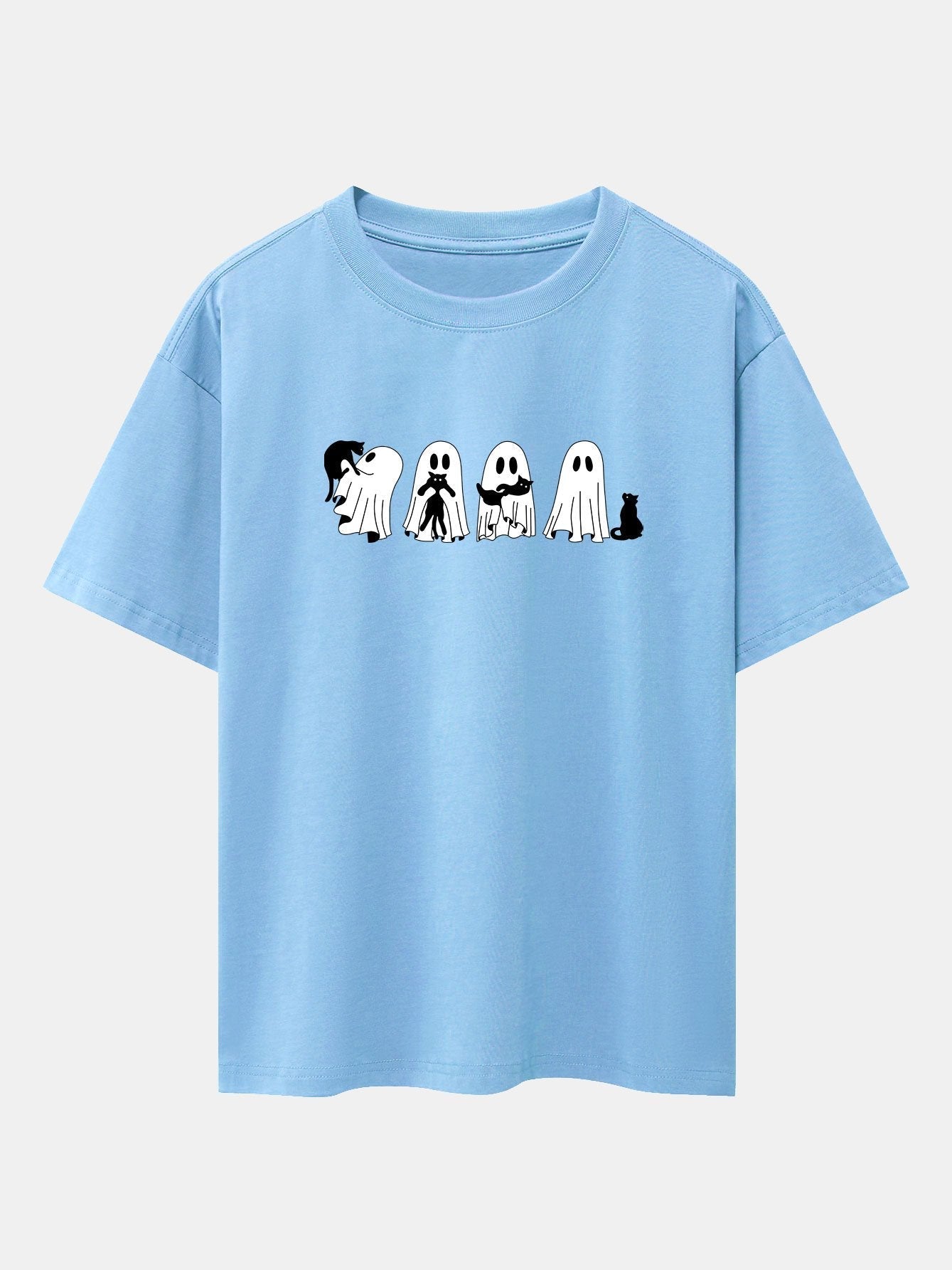 Baldomero® | Black Cat Ghost Print Drop Shoulder Oversize T-Shirt