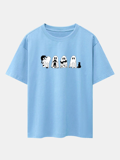 Baldomero® | Black Cat Ghost Print Drop Shoulder Oversize T-Shirt