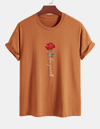 Arsenio® | Rose Slogan Print Cotton T-Shirt
