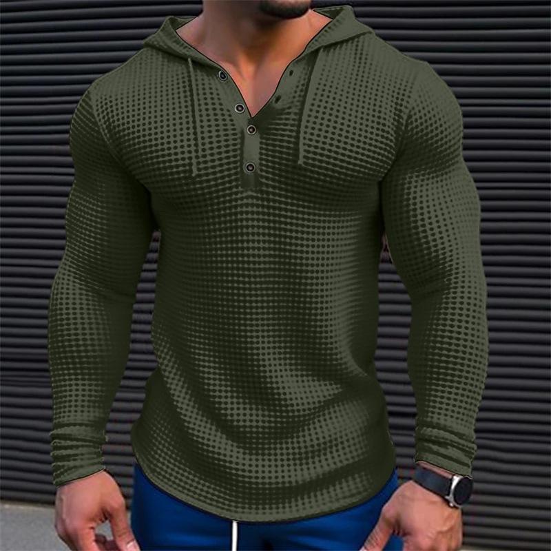 Men's Solid Waffle Long Sleeve Casal Hoodie