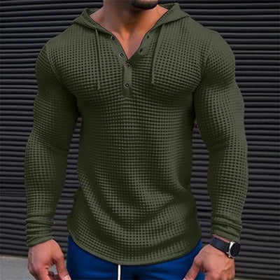 Men's Solid Waffle Long Sleeve Casal Hoodie