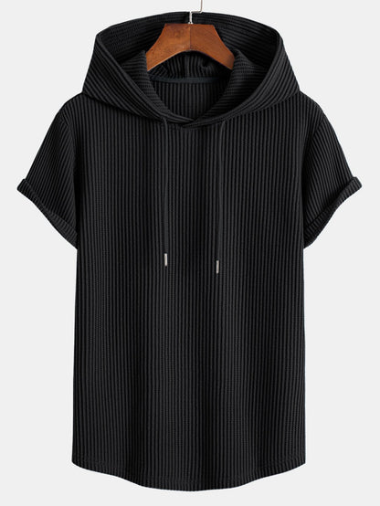 Adalton® | Knitted Waffle Arc Hem Hooded T-Shirt & Drawstring Waffle Shorts