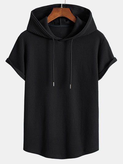 Adalton® | Knitted Waffle Arc Hem Hooded T-Shirt & Drawstring Waffle Shorts