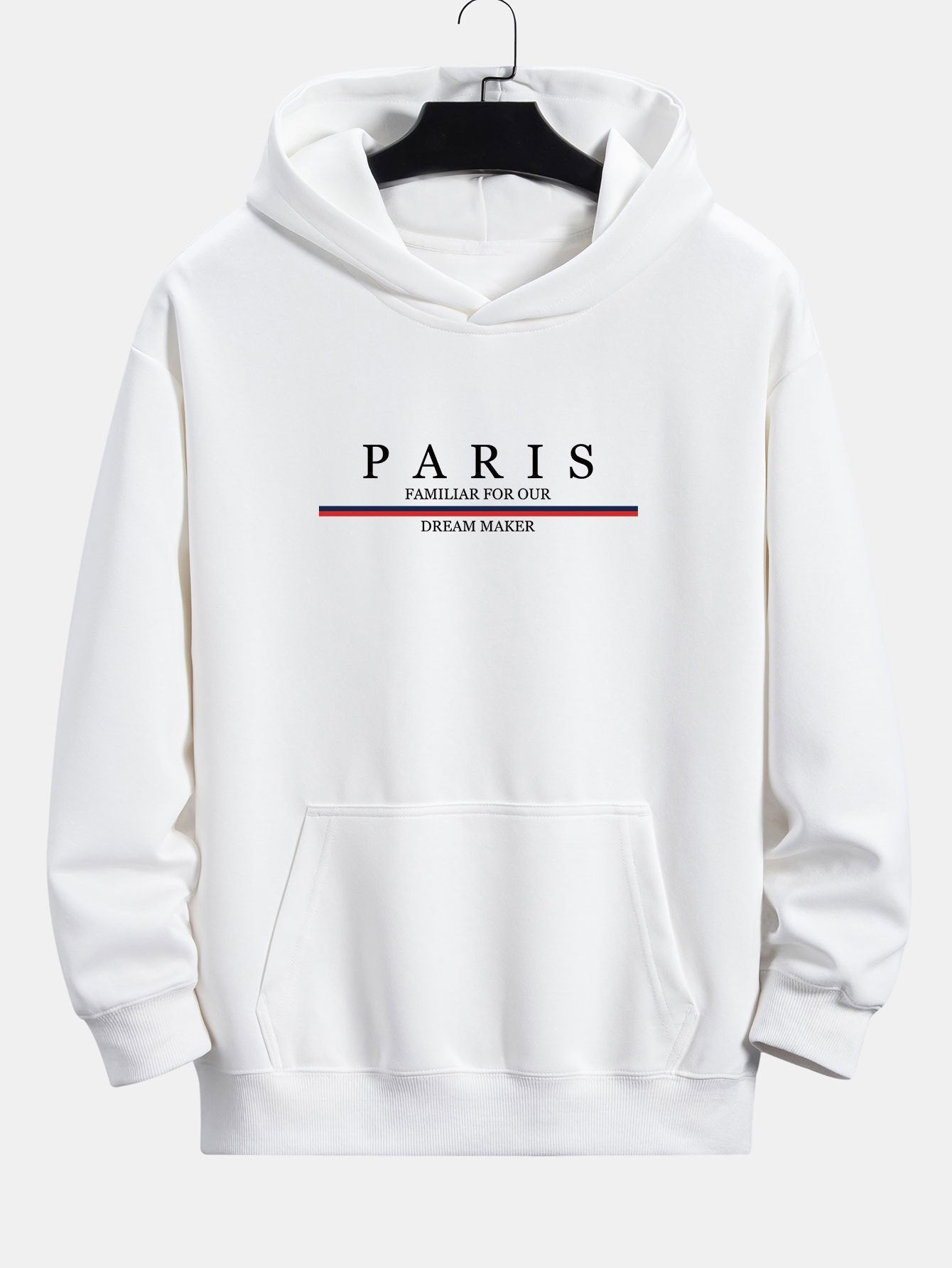 Zackary | Stripe Paris Slogan Print Relax Fit Hoodie